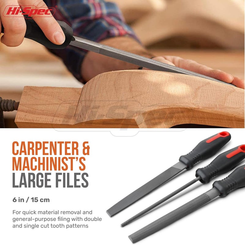 Hi-Spec 3pc Metal Hand File Tool Set Kit. Large Steel Files. Flat, Round & Half-Round for Crafts, Metal & Wood Work - Image 3
