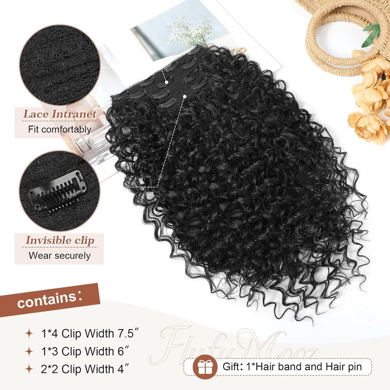 Flufymooz Clip in Hair Extensions, 4PC 100％ Pure Protein Silk Hair Extensions Long Soft Natural Hairpiece 20 Inch Curly Hair Extension for Women (Black) - Image 4