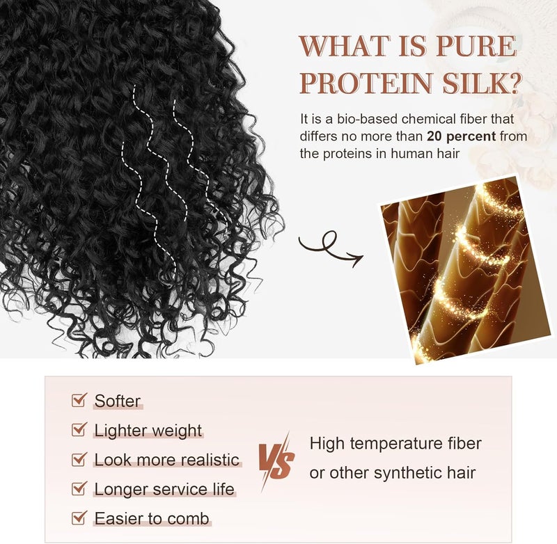 Flufymooz Clip in Hair Extensions, 4PC 100％ Pure Protein Silk Hair Extensions Long Soft Natural Hairpiece 20 Inch Curly Hair Extension for Women (Black) - Image 3