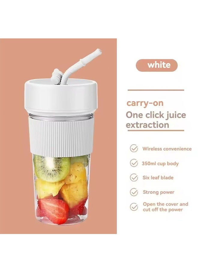 JCB CHIC عصّارة فواكه كهربائية، آلات عصّارة، عصّارة فواكه كهربائية، عصّارة ثلج مسحوق لاسلكي قويّة صغيرة لاسلكية قابلة للحمل مع قشّة للاستخدام المنزلي بشحن 6 شفرات كوب عصير (k1 أبيض) - Image 1