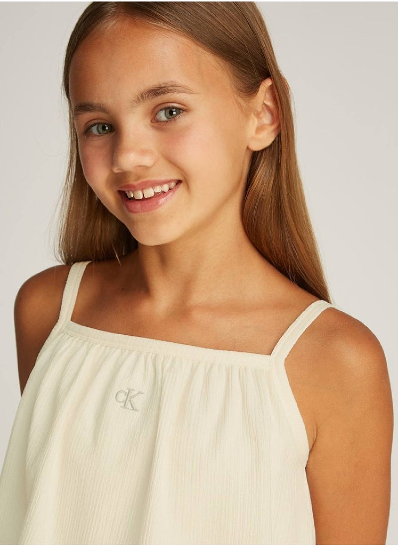 Calvin Klein Jeans Girls' Crinkle Layered Tank Dress - Polyester, White  - Image 5