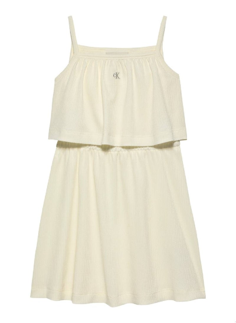 Calvin Klein Jeans Girls' Crinkle Layered Tank Dress - Polyester, White  - Image 3
