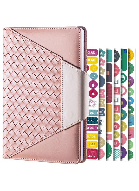 Weekly and Monthly Planner Dairy, Planner Schedule with Time Slots, Appointment Book, Organizer Notebook & Productivity Journal with Stickers, A5 Size Weekly Planner, Undated, Start Any Time (Pink)