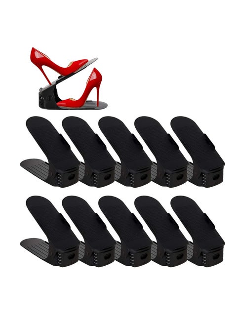Adjustable simple shoe rack with shoe slots to save space in shoe cabinets, black 10-piece pack