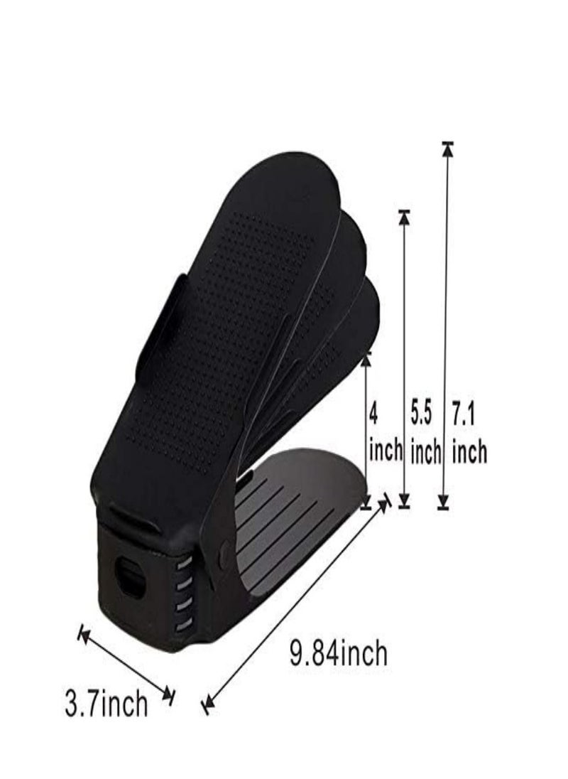 Adjustable simple shoe rack with shoe slots to save space in shoe cabinets, black 10-piece pack