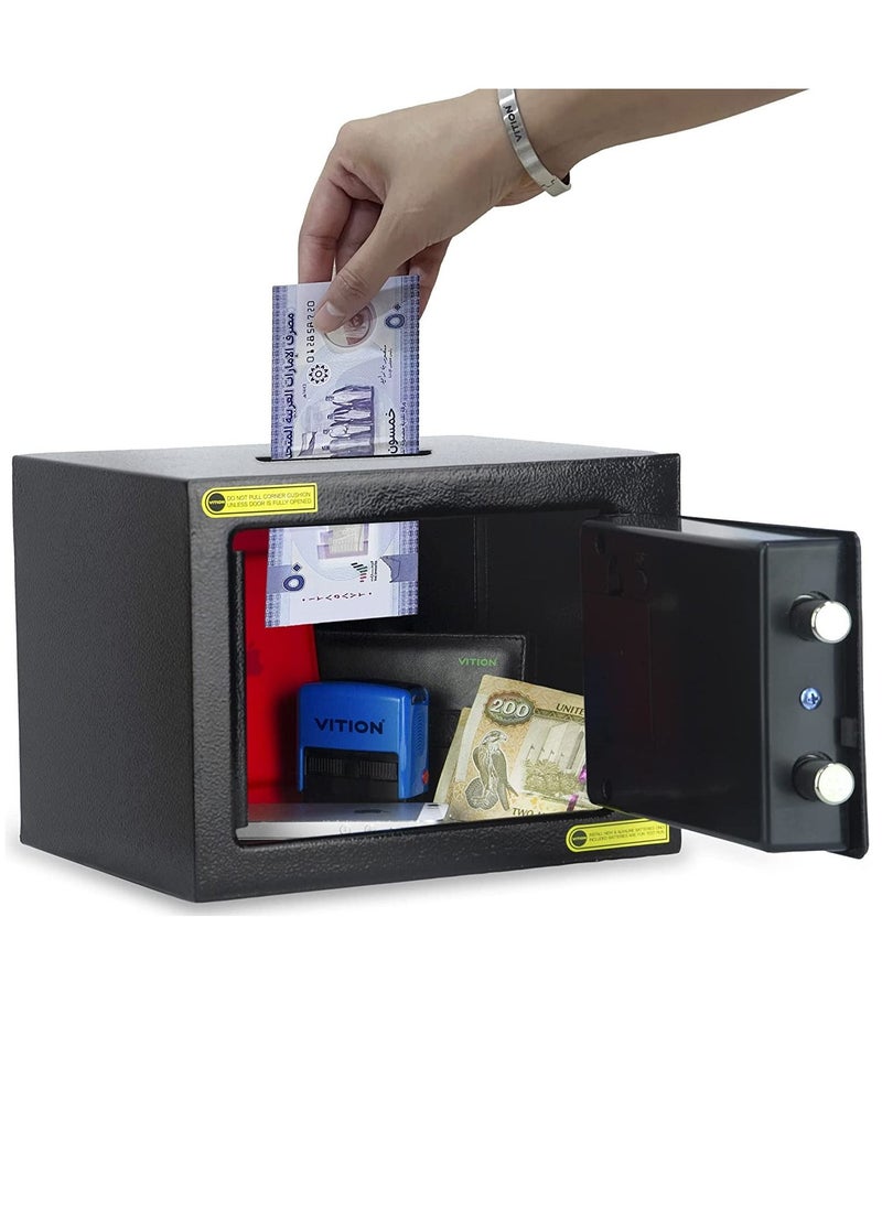 VITION - Safe Box Small, Cash Deposit Drop Slot Security Locker with Keys and Digital Keypad LED Indicator for Passports Cash Money Jewelry Watches Suitable for Home & Office - Image 1
