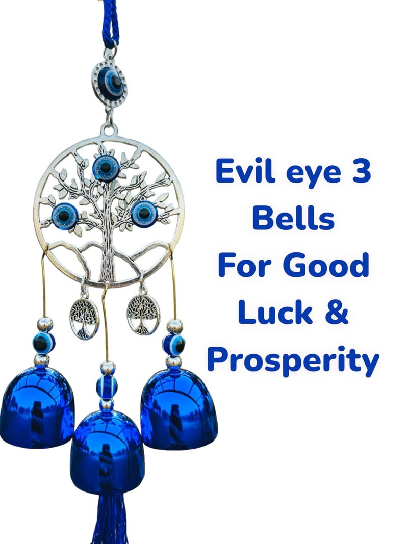 WARMINGO DE Evil Eye Wind Chime 3 Bells for Home & Office - Brings Positive Vibes & Removes Negative Energy | Evil Eye Wind Chime | Evil Eye Tree 3 Bells - Image 5