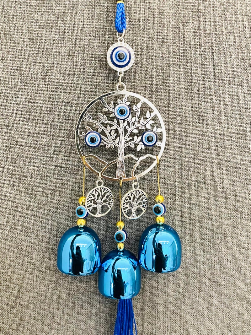 WARMINGO DE Evil Eye Wind Chime 3 Bells for Home & Office - Brings Positive Vibes & Removes Negative Energy | Evil Eye Wind Chime | Evil Eye Tree 3 Bells - Image 1