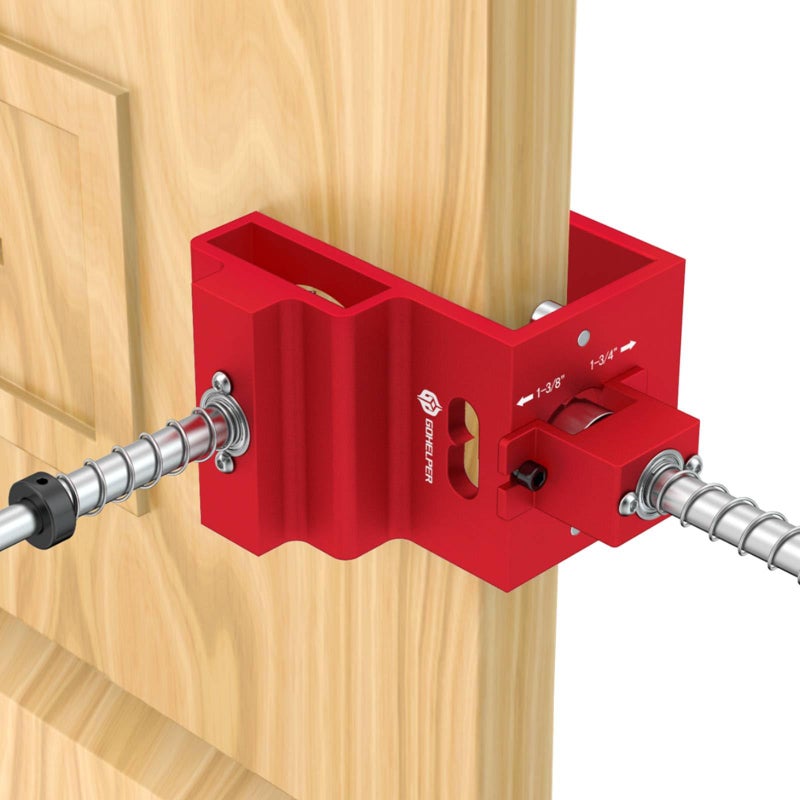 Gohelper Door Lock Installation Kit for 1-3/8" and 1-3/4" Wooden Doors with Guide Template, Aluminum Alloy Door Hole Drilling Kit, Door Lock Jig Clamp Design Fits 2-3/8" and 2-3/4" Backsets, Drill Bit Included - Image 1
