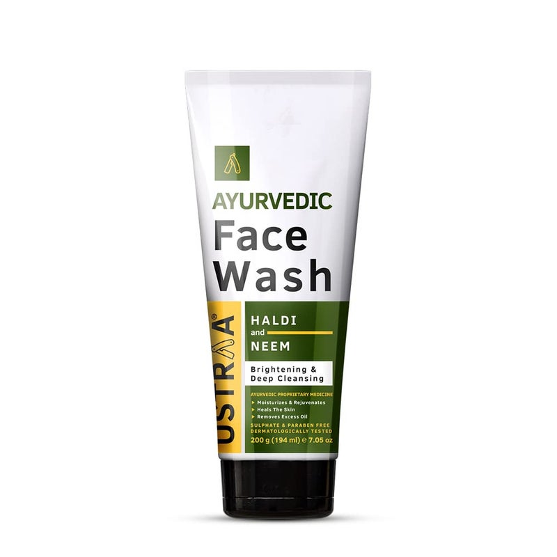Ustraa Ayurvedic Face Wash Neem Haldi 200g Helps Heal Skin Skin Brightening Deep Cleansing Powers Removes Excess Oil No SLS No Paraben - Image 1