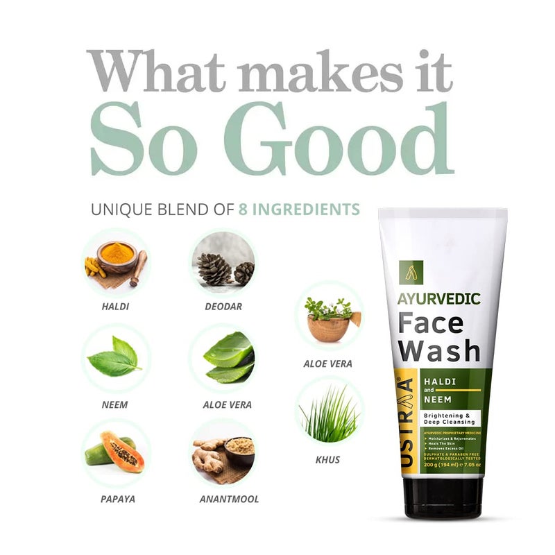Ustraa Ayurvedic Face Wash Neem Haldi 200g Helps Heal Skin Skin Brightening Deep Cleansing Powers Removes Excess Oil No SLS No Paraben - Image 3