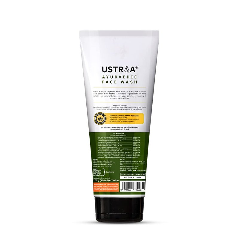 Ustraa Ayurvedic Face Wash Neem Haldi 200g Helps Heal Skin Skin Brightening Deep Cleansing Powers Removes Excess Oil No SLS No Paraben - Image 2