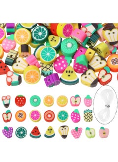 Generic 120Pcs 10mm Fruit Beads Mixed Color Polymer Clay DIY Loose Spacer Beads with Crystal Stretch Cords for Necklace Bracelet Handmade Earrings Jewelry Making  - Image 1