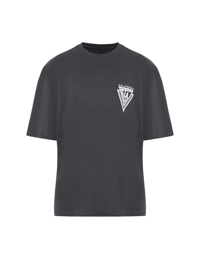 Anthracite Oversize/Wide Cut Crew Neck City Printed 100% Cotton T-Shirt TMNSS20TS1102