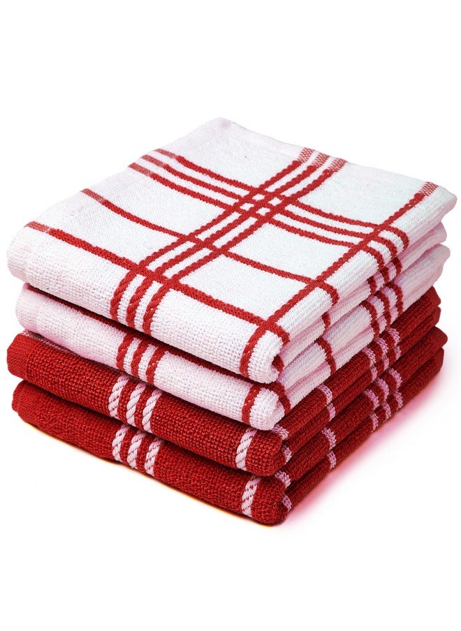 Encasa XO Encasa XO Kitchen Towels and Dish Cloths Sets | Red Terry Highly Absorbent Cotton Terry Towels | 60x40 cm | Multipurpose for Washing Dishes and Cleaning Pack of 4  - Image 1