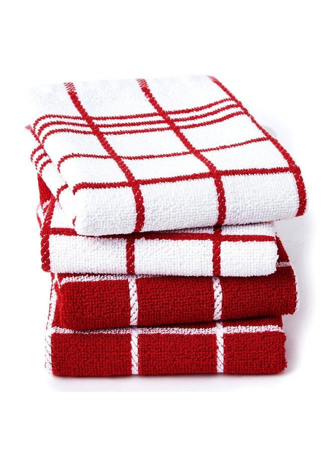 Encasa XO Encasa XO Kitchen Towels and Dish Cloths Sets | Red Terry Highly Absorbent Cotton Terry Towels | 60x40 cm | Multipurpose for Washing Dishes and Cleaning Pack of 4  - Image 2