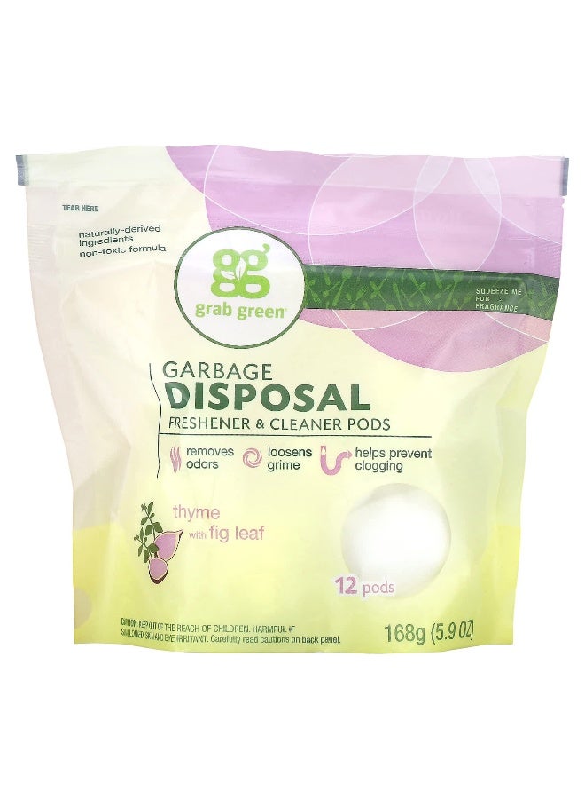 Grab Green Grab Green, Garbage Disposal Freshener & Cleaner Pods, Thyme with Fig Leaf, 12 Pods, 5.9 oz (168 g)  - Image 1