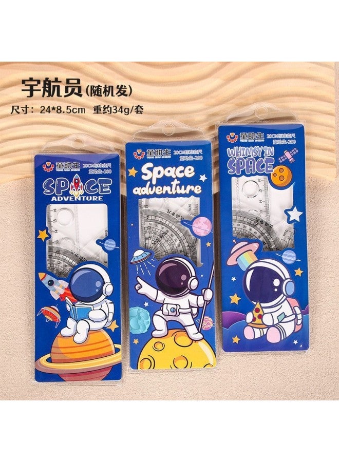 HELPS Elementary School Student Cartoon Ruler Set Four-piece Customized Student 20cm Transparent Ruler Set Cute School Supplies Stationery - Image 1