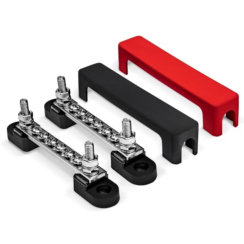 ONLINE LED STORE True Mods 12V 4" Ground/Power Distribution Terminal Block Battery Bus Bar Set [Max 300V AC/48V DC] Negative/Positive Insulated Busbar for Auto Marine Car Trailer RV Boat Motorcycle UTV ATV - Black/Red - Image 1