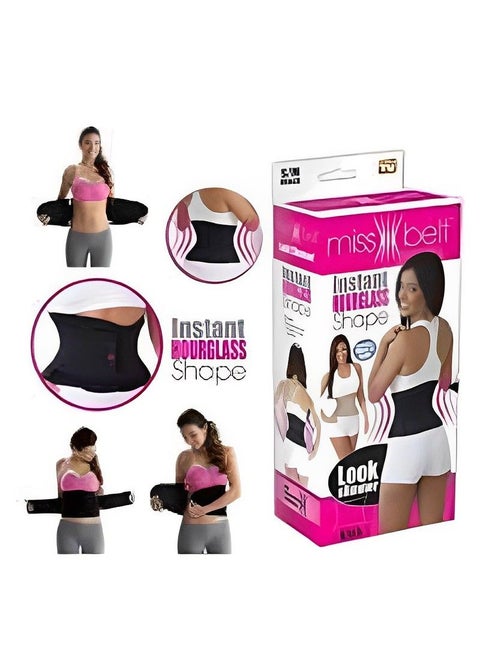MISS BELT INSTANT HOURGLASS SHAPE / LOOK SLIMMER, Adjustable Waist Trainer Helps Abdominal Aerobic Exercise & Slimming Body Effect,Strengthens The Core With Strong Support for Waist - Black