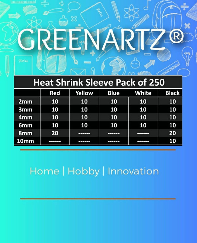 GREENARTZ 250pc Heat Shrink Tubes insulation 1-10mm Pack (MultiColour 4.5cm each) with box - Image 2