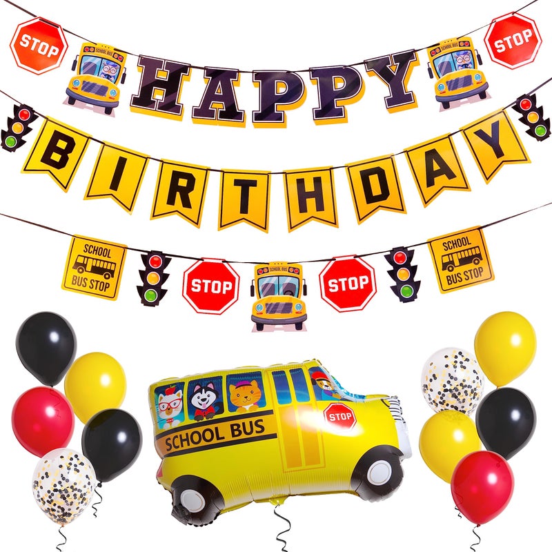 Pirese Wheels on the Bus Birthday Banner Kit School Bus Party Decorations with Balloons Yellow Bus Theme Decor for Kids Birthday Party - Image 2