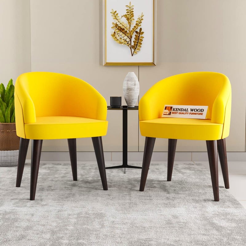 KENDALWOOD Furniture Solid Sheesham Wood Dining Chair Chair Set of 2 Study Chair Multipurpose Chair Walnut Finish with Yellow Cushions DIYDoItYourself