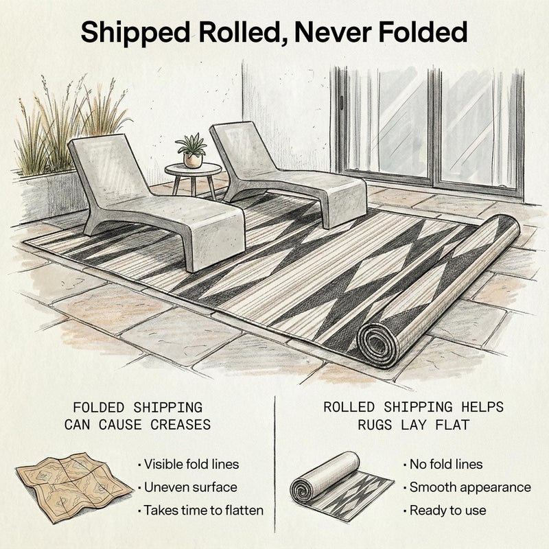 Fab Habitat Outdoor Rug - Waterproof, Fade Resistant, Crease-Free - Premium Recycled Plastic - Geo Tribal - Porch, Deck, Balcony, Mudroom, Laundry Room, Patio - Cairo - Natural & Black - 3 x 5 ft - Image 4