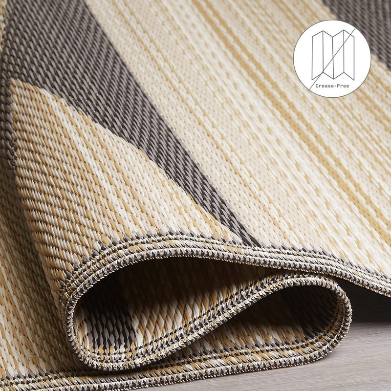 Fab Habitat Outdoor Rug - Waterproof, Fade Resistant, Crease-Free - Premium Recycled Plastic - Geo Tribal - Porch, Deck, Balcony, Mudroom, Laundry Room, Patio - Cairo - Natural & Black - 3 x 5 ft - Image 5