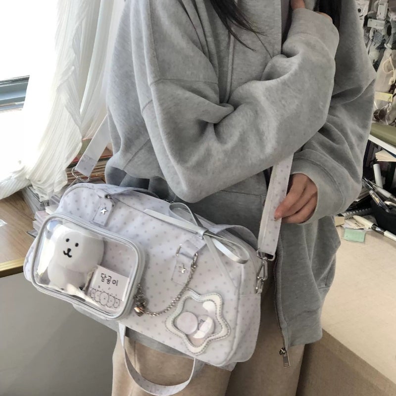 Korean Anime Style Polka Dot Clear Window Shoulder Bag - Image 1