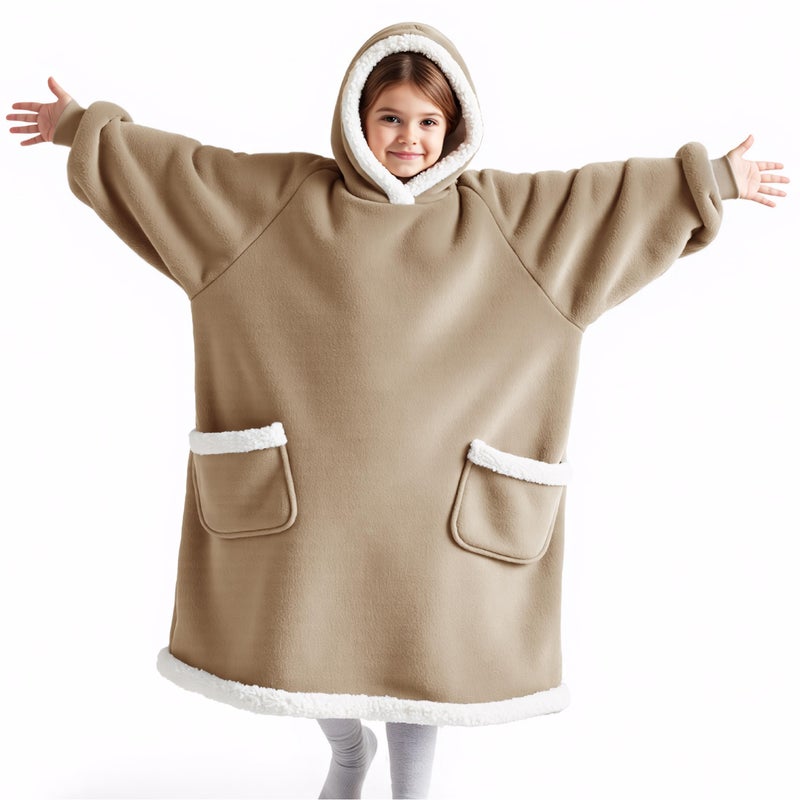 Bedsure Blanket Hoodie, Wearable Blanket Hoodie as Gifts for Mom, Birthday Gifts for Women Kids Teens Sherpa Sweatshirt, Gold Brown, Standard - Image 1
