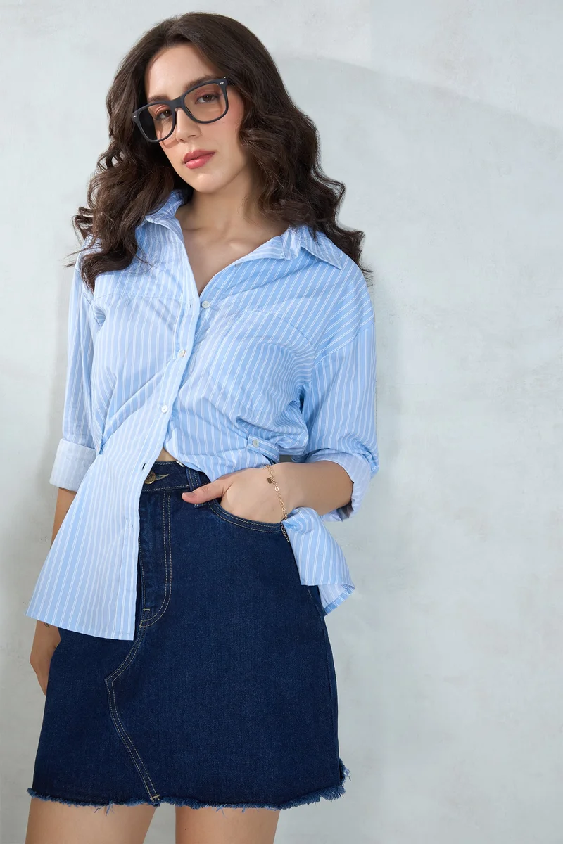 فيرجيو Cotton Relaxed Workwear Stripe Shirts for Women