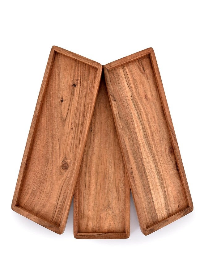 NIRMAN Acacia Wood Rectangular Wooden Platters for Home Decor, Food, Vegetables, Fruit, Charcuterie, Appetizer Serving Tray (13" x 5.5" x 0.75") (Set of 3) - Image 2