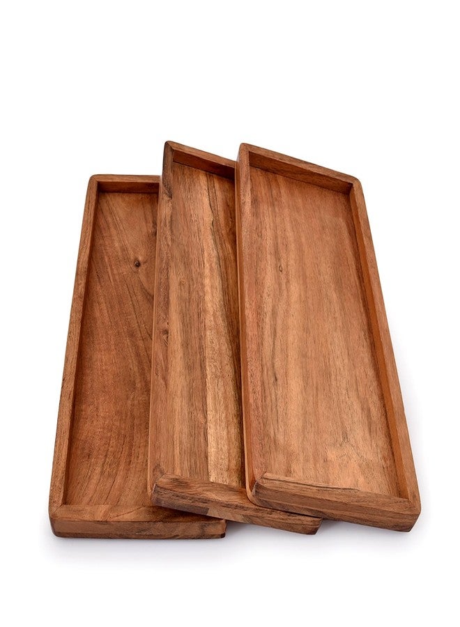NIRMAN Acacia Wood Rectangular Wooden Platters for Home Decor, Food, Vegetables, Fruit, Charcuterie, Appetizer Serving Tray (13" x 5.5" x 0.75") (Set of 3) - Image 3