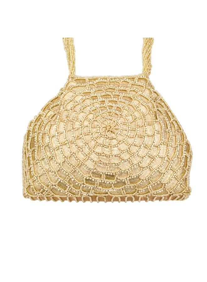 Dollar's Beaded Satin Evening Clutch Bag for Women RP09, Party and Wedding Handbag, Ethnic Ladies Purse, Sparkly Crystal Beadwork, Bridal Evening Hand Bag, Elegant Occasion Wear Bag (Bronze) - Image 4