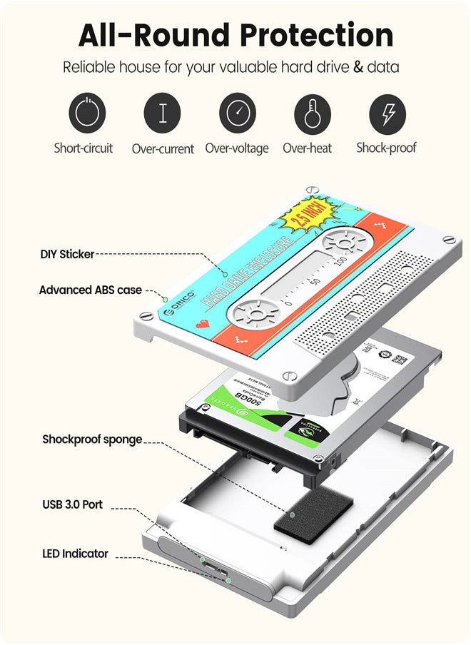 KASTWAVE - علبة محرك أقراص صلبة مقاس 2.5 بوصة SATA إلى USB3.0 لجهاز كمبيوتر HDD مقاس 7/9.5 مم HDD SSD، علبة محمولة مع UASP Max 6TB متوافقة مع PS4/5، WD، Seagate - Image 1