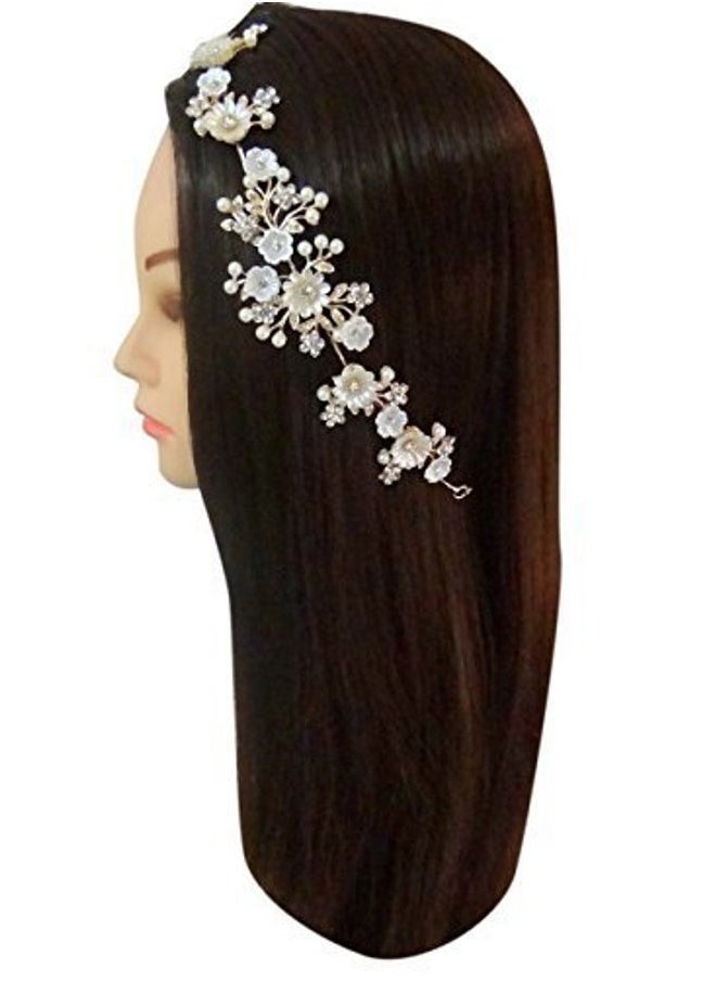 Vogue Hair Accessories - Shell Flower with Pearls Metal Hair Jewelry - Image 1