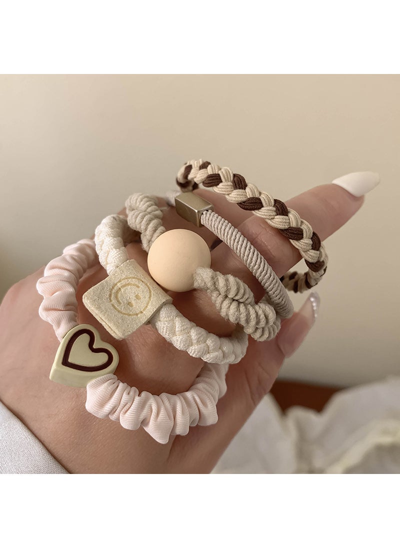 Loquat 2023 New Elegant High-end Feel Womens Hair Ties Simple Pullover Hair Bands Elastic Rubber Bands For Women Accessories 4# creamy-white 5-piece set