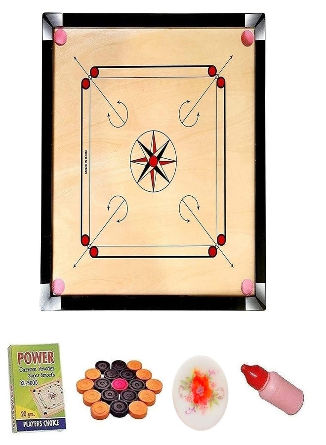 SMT 32 Inch Carrom Board with Coins, Striker & Powder | Smooth Matte Finish Wooden Board for Family & Professional Play (Pack of 1) (32 INCH Carrom Board Variant-01)