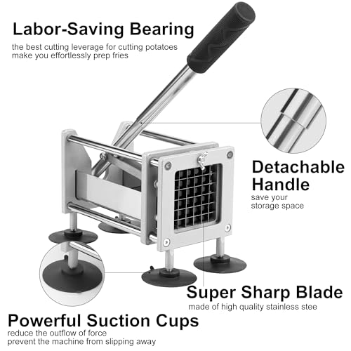 QangBoon French Fry Cutter Professional Stainless Steel Potato Cutter with 1/2 Inch and 3/8 Inch Blades Commercial French Fries Slicer for Potatoes Carrots Cucumbers - Image 2