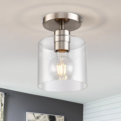 KLSS Brushed Nickel Semi Flush Mount Ceiling Light,Modern Ceiling Light Fixture for Closet Hallway Entryway Fixture Brushed Nickel Finish 1 Pack - Image 2