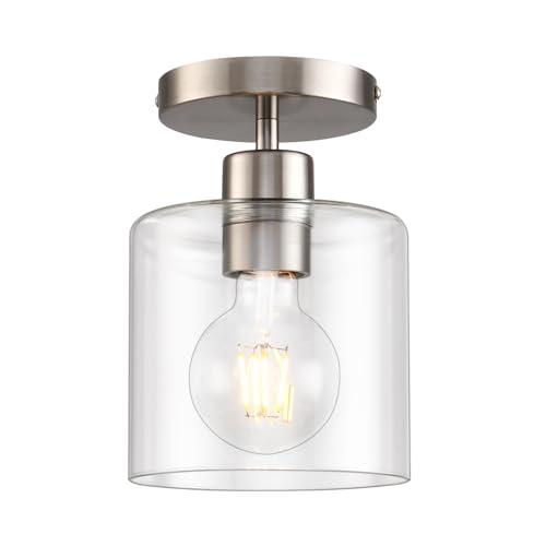 KLSS Brushed Nickel Semi Flush Mount Ceiling Light,Modern Ceiling Light Fixture for Closet Hallway Entryway Fixture Brushed Nickel Finish 1 Pack - Image 1