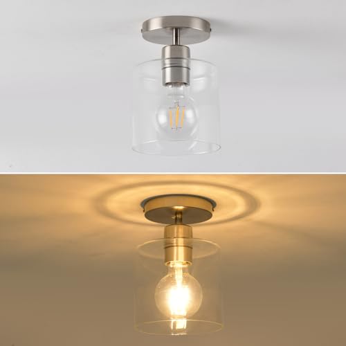 KLSS Brushed Nickel Semi Flush Mount Ceiling Light,Modern Ceiling Light Fixture for Closet Hallway Entryway Fixture Brushed Nickel Finish 1 Pack - Image 5