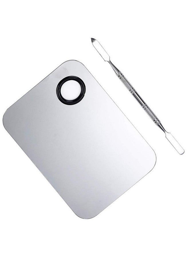 AKIRO 2 Pcs Stainless Steel Cosmetic Makeup Palette, Professional Cosmetic Mixing Makeup Palette Spatula Makeup Artist Tool, Beauty Salon Color Cream Mixing Palette With A Spatula Makeup Nail Art Palette - Image 5