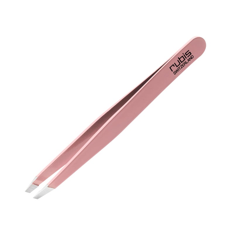 Rubis Classic Stainless Steel Slanted Tweezers for Precise Eyebrows and Hair Removal 1K108 PinkRubis Switzerland Swiss Made World Renowned Precision