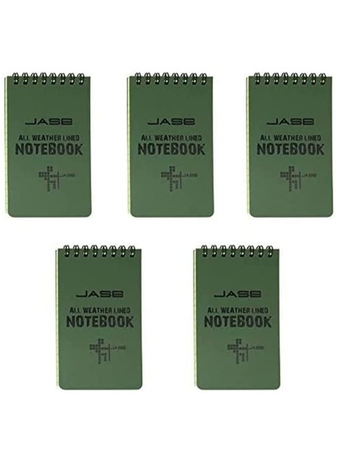 5 Packs All Weather Shower Waterproof Notebook, Pocket Size Tactical Notepad Top Spiral Memo Notes Green Grid Paper Eye Protection for Outdoor Activities Recording 3.2 x 5.5 in