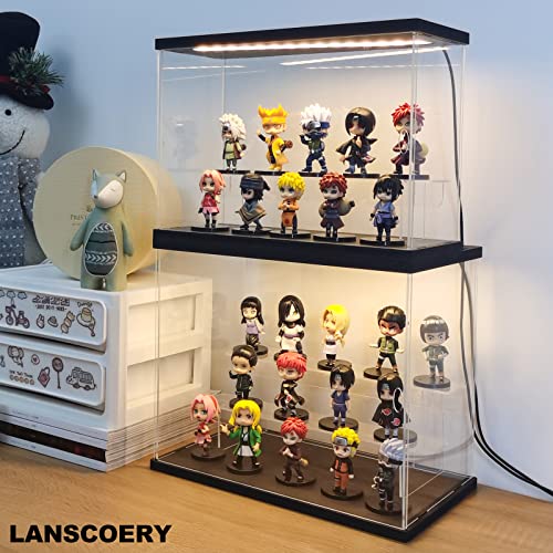 LANSCOERY LED Lighted Acrylic Display Case, 2 Tier Display Box for Collectibles and Action Figures, Clear Dustproof Organizer with Black Base – 11.8x4.3x7.9inch - Image 3