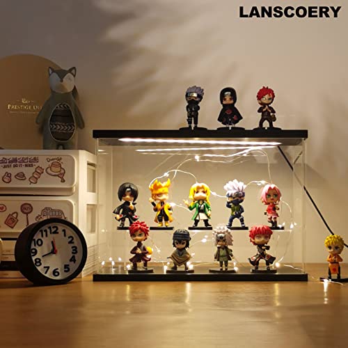 LANSCOERY LED Lighted Acrylic Display Case, 2 Tier Display Box for Collectibles and Action Figures, Clear Dustproof Organizer with Black Base – 11.8x4.3x7.9inch - Image 2