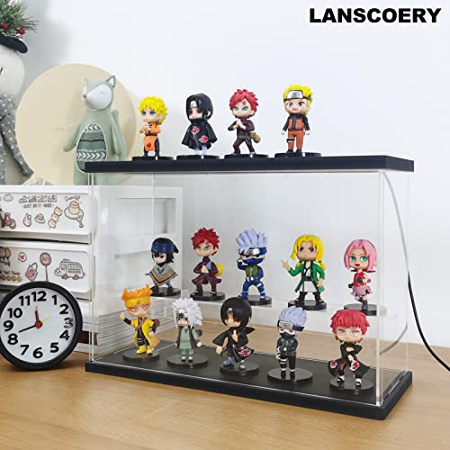 LANSCOERY LED Lighted Acrylic Display Case, 2 Tier Display Box for Collectibles and Action Figures, Clear Dustproof Organizer with Black Base – 11.8x4.3x7.9inch - Image 4