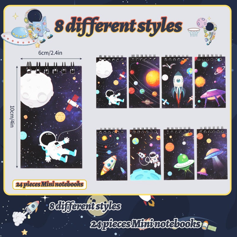 Kolewo4ever 148 Pieces Outer Space Theme Stationery Set:100 Space Pencils Astronaut Pencils 24 Planet Rocket Mini Spiral Notepad Memo Pad 24 Space Ship Metal Charms Bookmarks - Image 3